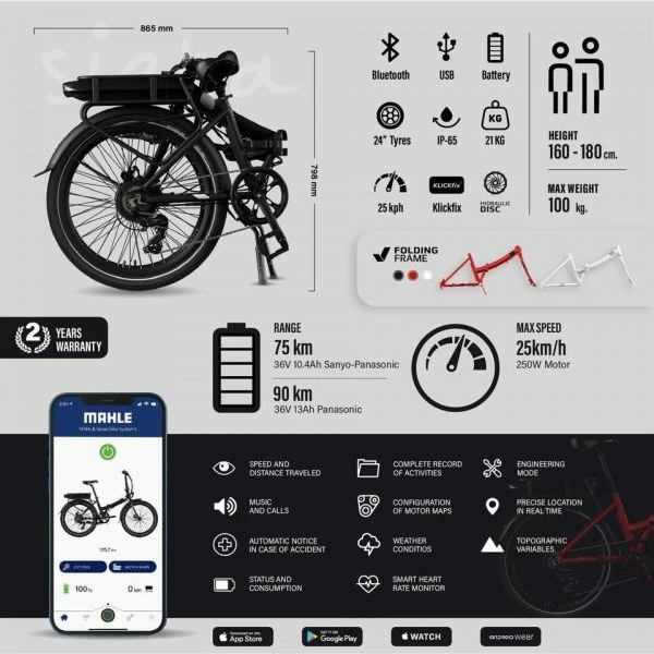 VÉLO DE VILLE PLIANT À ASSISTANCE ÉLECTRIQUE 24" - LEGEND SIENA 13AH BLANC 5 VÉLO DE VILLE PLIANT À ASSISTANCE ÉLECTRIQUE 24" - LEGEND SIENA 13AH BLANC – Image 5